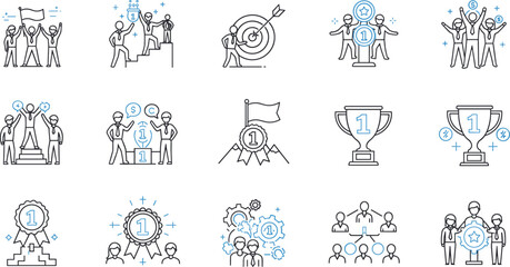 Doodle career icon set. Success winner, business goal, challenge hand drawn sketch line pen stroke style icon.