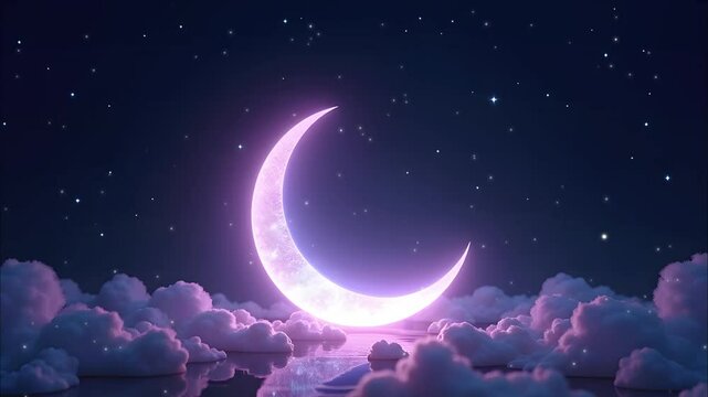 紫の三日月の夜空の風景