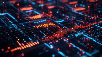 Obraz premium Abstract Digital Data Visualization: Network, Circuitry, and Data Flow