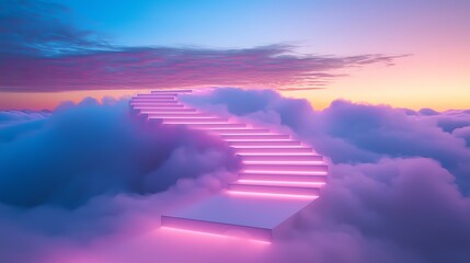 Surreal ladder made of light segments extending into a pastel void