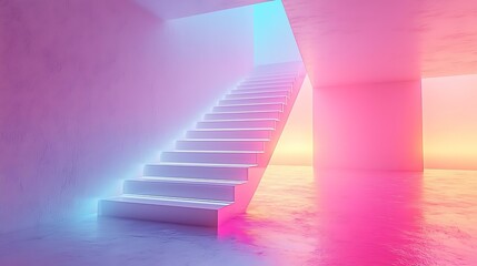 Surreal ladder made of light segments extending into a pastel void