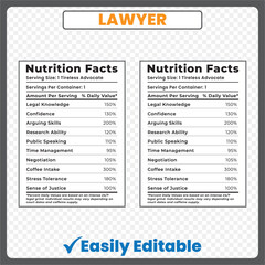 Lawyer nutrition facts
lawer nutrition facts
nutrition lawyer
law nutrition
Lawyer label
Lawyer humor
Lawyer poster
Legal nutrition facts
