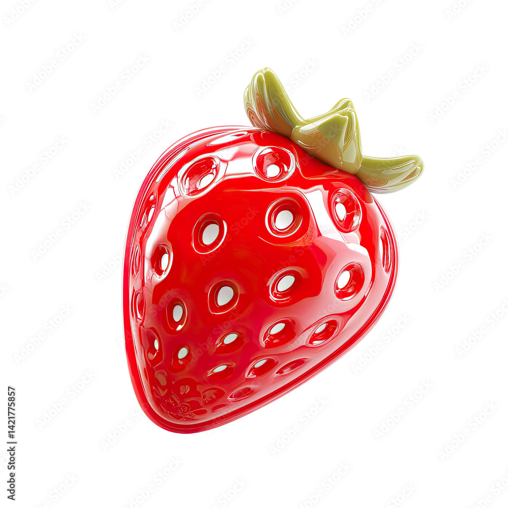 Poster glossy red strawberry 3d render isolated on transparent background