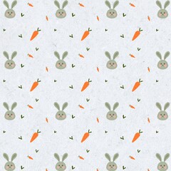 Seamless pattern with green bunny and carrots.
