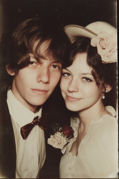 vintage wedding portrait photo of young, alternative cool bride and groom 1990s