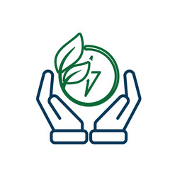sustainable icon. green energy vector. plant and lightning symbol in hand. reuse, recycle, net zero, green energy, eco-friendly concept. Line design style