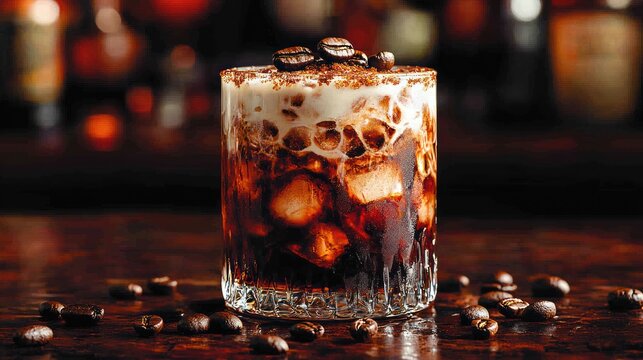 Coffee cocktail, ice, cream, beans, bar, dark, drink, beverage, delicious