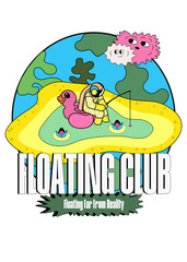 Obraz premium A surreal and playful design featuring an astronaut fishing on a floating island shaped like a rubber duck, drifting far above Earth. Perfect for dreamers, escapists, and anyone who enjoys quirky.