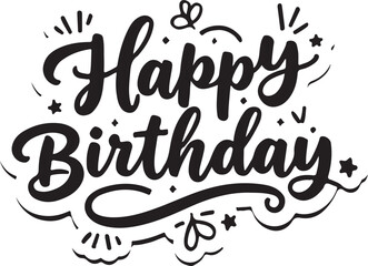 Happy birthday typography black vector design isolated illustration