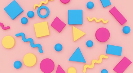 Abstract flat design background with randomly placed geometric shapes