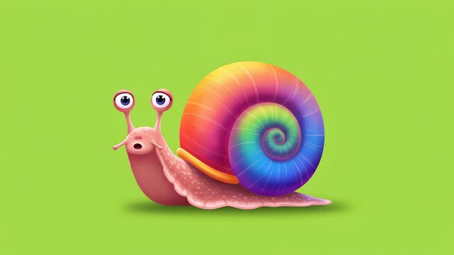 Cartoon Snail with Rainbow Shell on Green Background Illustration
