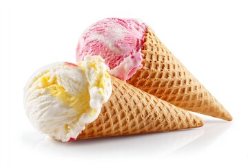 Ice Cream Cones with Strawberry and Vanilla Flavors