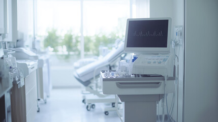 Ecmo machine displaying vital signs in modern hospital room