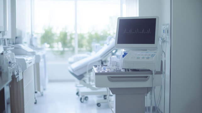 Ecmo machine displaying vital signs in modern hospital room