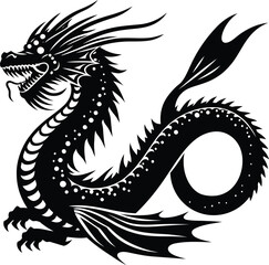 Elegant Japanese Dragon Leviathan With Flowing Whiskers and Scaled Sea Serpent Details