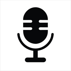 Classic Microphone Icon: A minimalist, high-contrast illustration of a vintage microphone, rendered in bold black, conveying the essence of sound and recording.