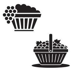 Grapes silhouette vector bunch of grapes with leaf, grapes in basket