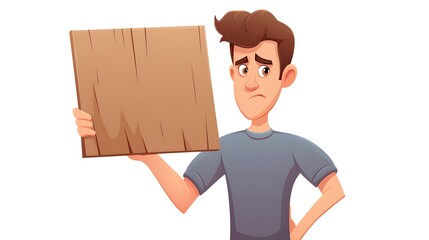 Professional Young Man Holding Board with 'No' Sign Cartoon Illustration