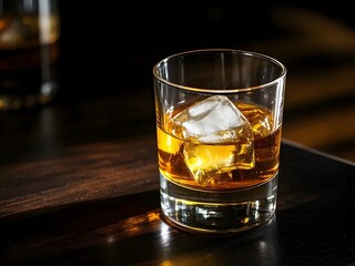 a glass of whiskey with ice