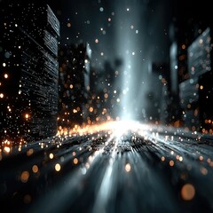 City street with bright light and blurred motion at night.