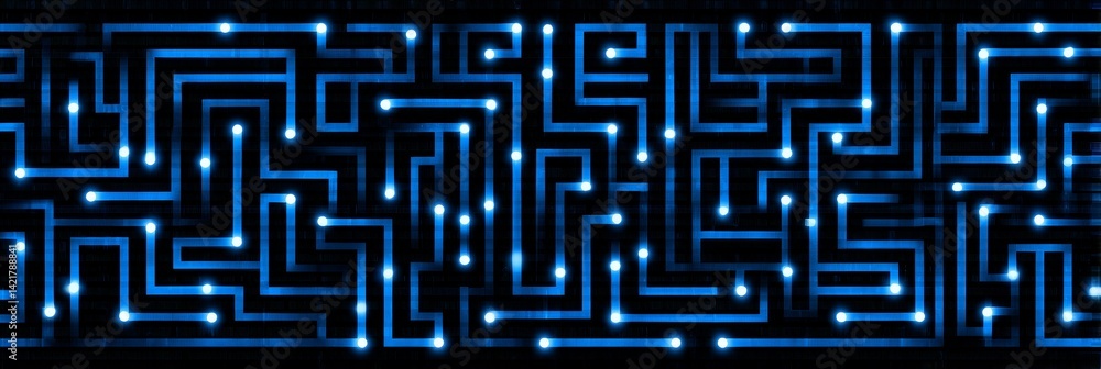 Poster abstract maze circuit pattern - interconnected pathways, technology, network, puzzle, labyrinth. sym