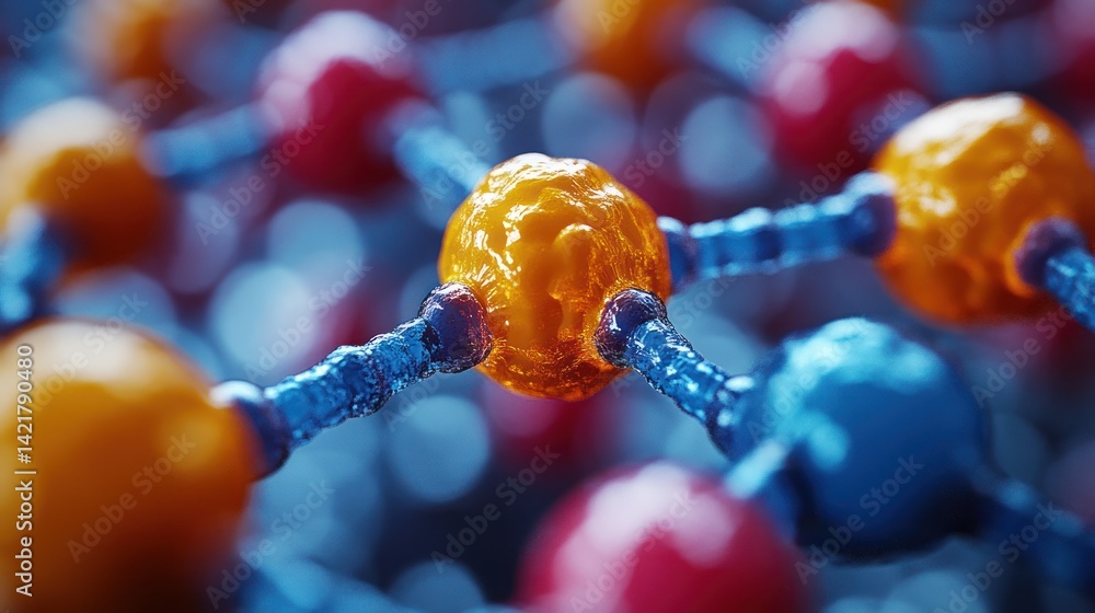 Poster microscopic molecular structure: a 3d rendering of interconnected atoms