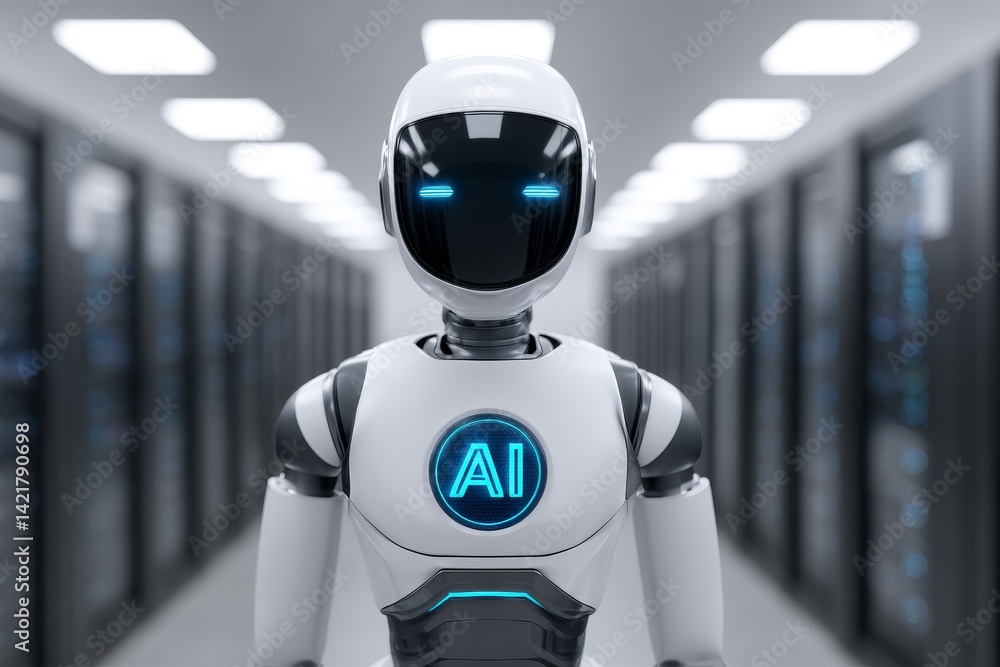 Aufkleber ai powered robot in server room - ai technology, future of computing, data center, automation, intel