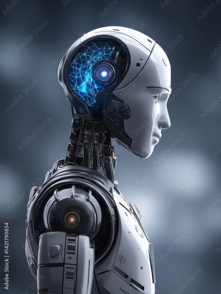 Poster ai robot humanoid deep learning network 3d illustration - futuristic ai, advanced robotics, deep lea