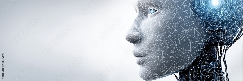 Poster ai robot humanoid deep learning network 3d illustration - futuristic humanoid robot, artificial inte