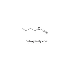Butoxyacetylene skeletal structure. Alkyne compound schematic illustration. Simple diagram, chemical formula.