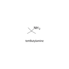 tert-Butylamine skeletal structure. Amine compound schematic illustration. Simple diagram, chemical formula.