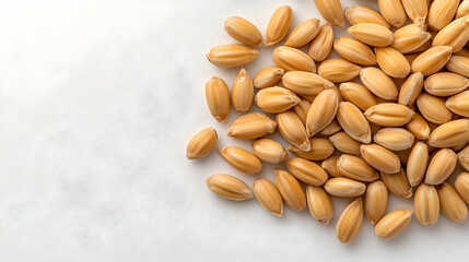 Golden Wheat Grains on White Background