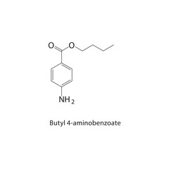 Butyl 4-aminobenzoate skeletal structure. Ester compound schematic illustration. Simple diagram, chemical formula.