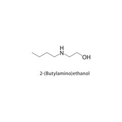 2-(Butylamino)ethanol skeletal structure. Amine compound schematic illustration. Simple diagram, chemical formula.
