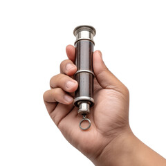 Observational Lens: A hand delicately holds an antique spyglass, its intricate details and design a testament to the art of observation. A study in detail.