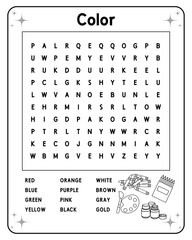 Word search game for children. Educational puzzle. Printable worksheet. Coloring page for kids. Find words in a table. Vector illustration.
