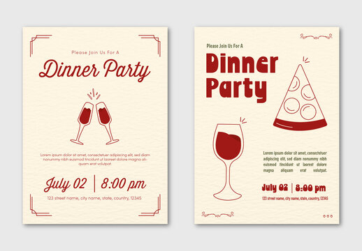 Cream And Red Elegant Dinner Party Invitation