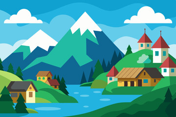 mountain landscape with houses