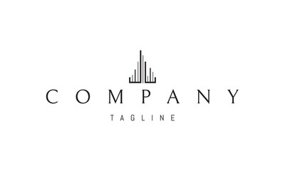 Fototapeta premium Vector logo with an abstract image of a skyscraper made up of lines.