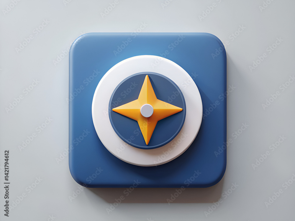 Poster navigation icon with compass rose on rounded square shape