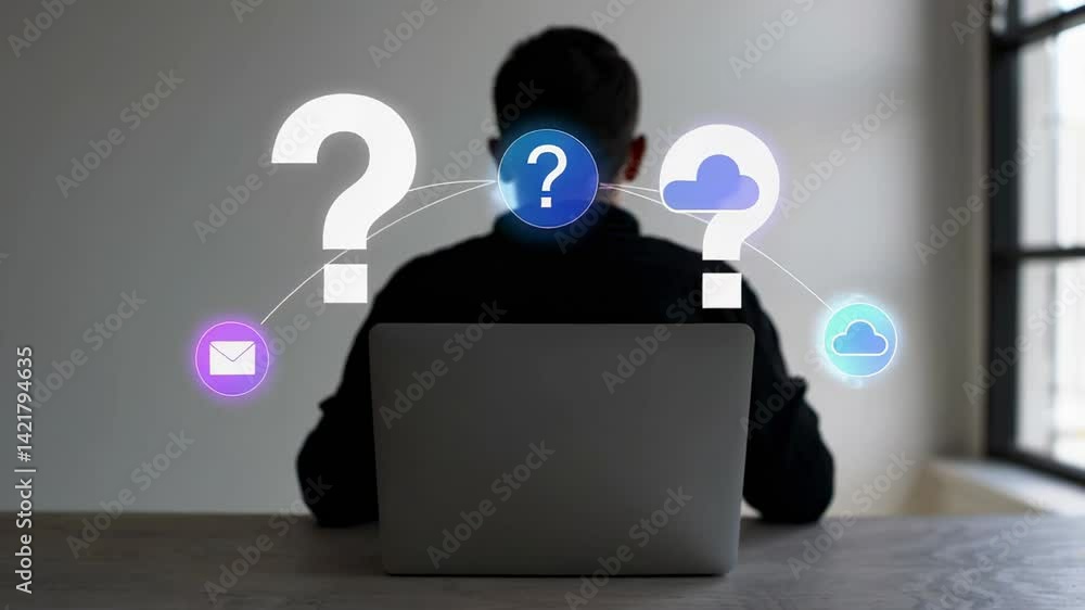 Fototapete professional office worker contemplating cloud storage and email solutions, with digital communicati
