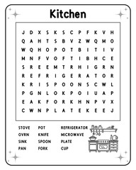 Word search game for children. Educational puzzle. Printable worksheet. Coloring page for kids. Find words in a table. Vector illustration.
