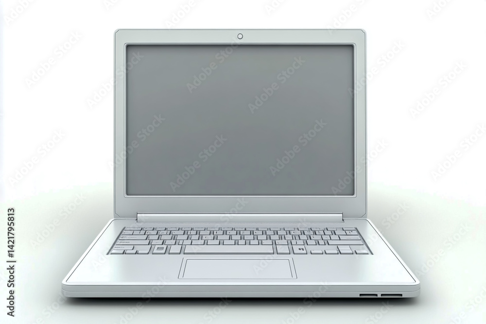 Poster white laptop computer technology device portable pc notebook screen keyboard mockup for design