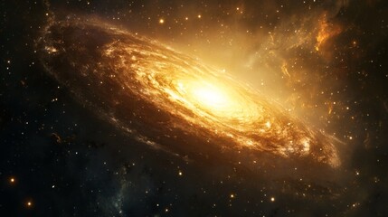 Fototapeta premium Golden Spiral Galaxy, Cosmic Dust, Space Exploration, Stellar Background, Science Illustration