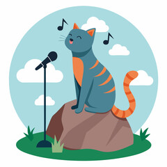 Vector art illustration of a cat singing with a microphone