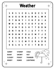Word search game for children. Educational puzzle. Printable worksheet. Coloring page for kids. Find words in a table. Vector illustration.
