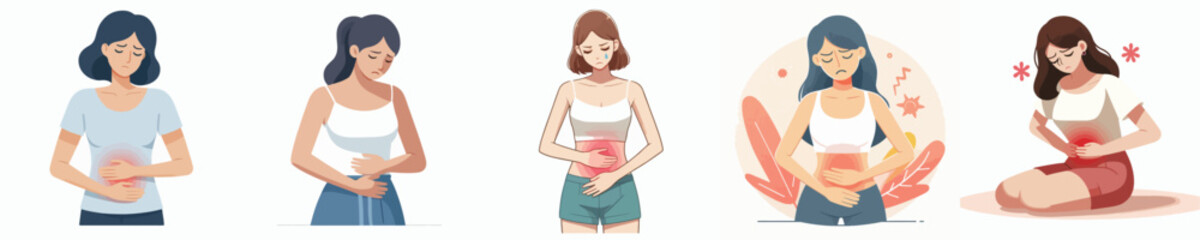 vector woman with stomach ache