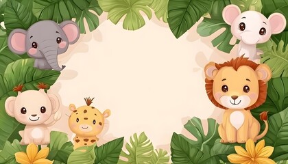 Obraz premium Charming safari zoo with animal border.