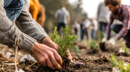 Planting trees reforestation project volunteer work environmental conservation sustainability initiative