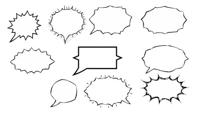 Fototapeta premium collection of comic speech bubbles in various shapes and sizes, perfect for adding dialogue or thoughts in illustrations. These versatile elements enhance storytelling and creativity